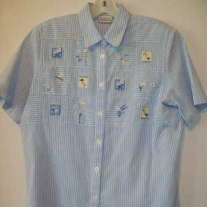 KORET BLUE STRIPED EMBROIDERED BLOUSE